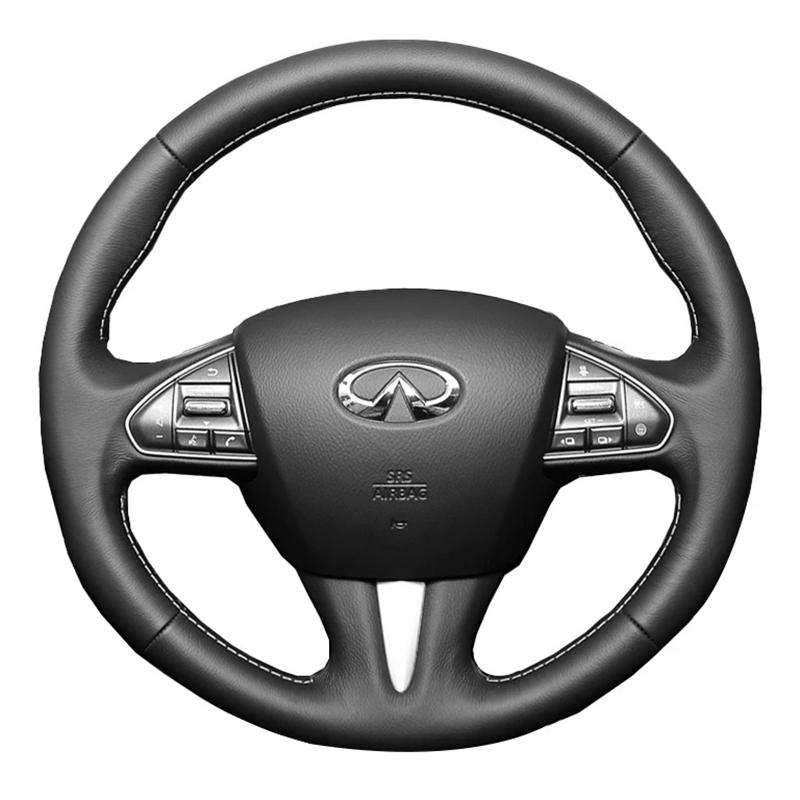 Индивидуальная накладка на руль автомобиля для Infiniti Q50 Q50L 2013-2017 QX50 2015-2017 Черная кожаная оплетка для руля