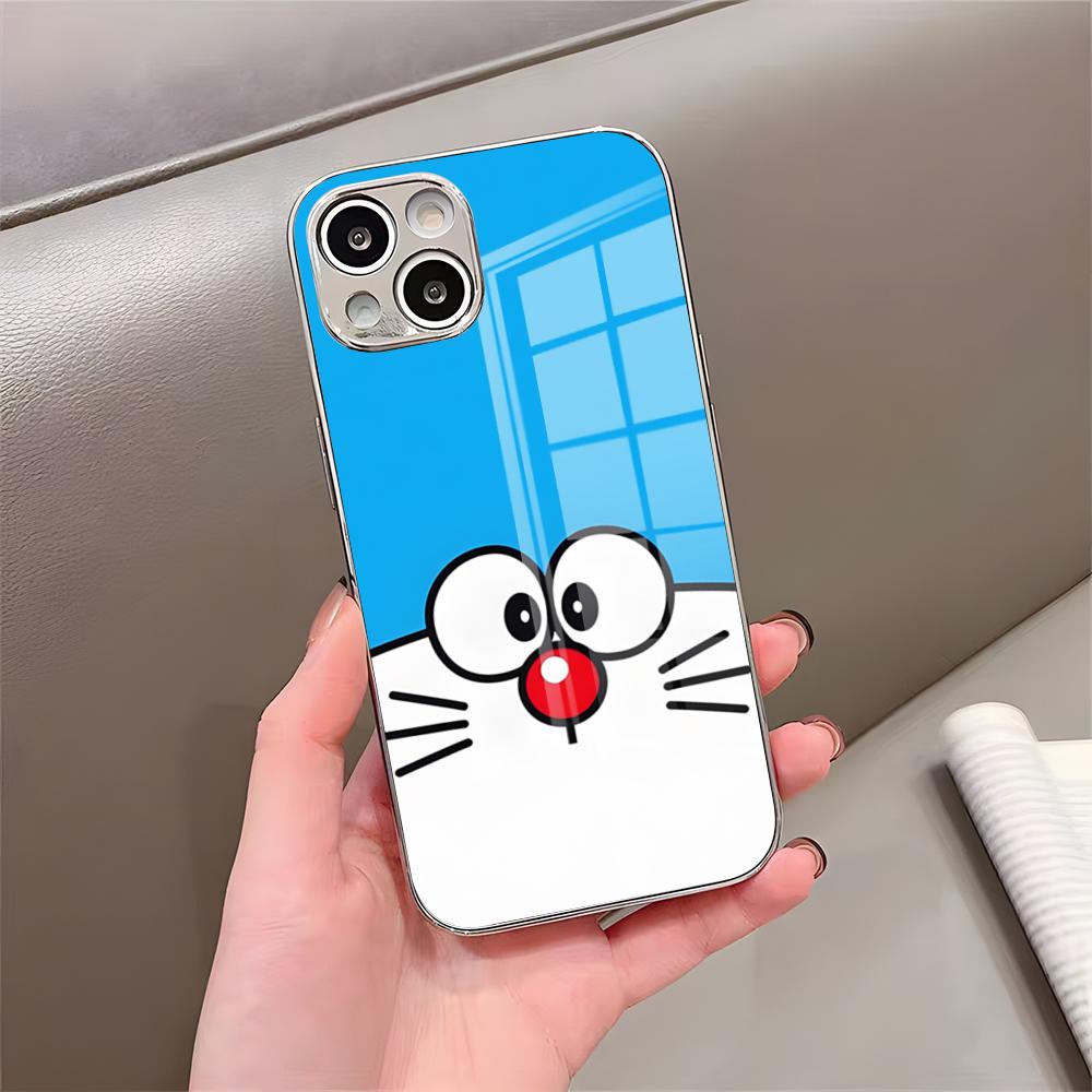 Cute C-Cartoon-D-DoraemonS Phone Case For IPhone 17 Pro Max 15 Pro 16 14 Plus 12 13 Mini 11 Pro Shockproof Electroplated Glass