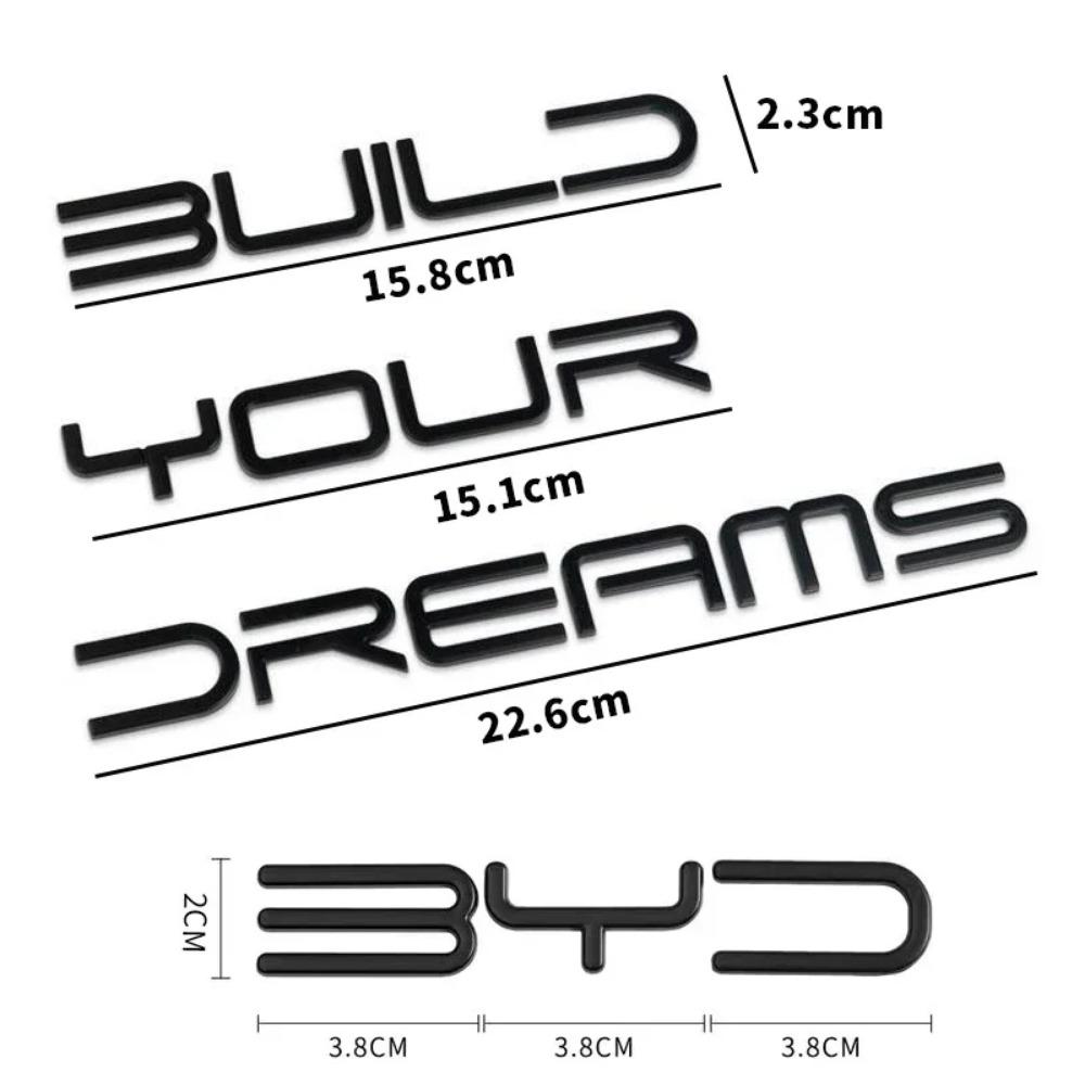 3D Metal Build Your Dreams Letter WORD Logo Emblem Badge Car Bag Signplate Decal Sticker для BYD Han Song Tang Qin PLUS Atto 3