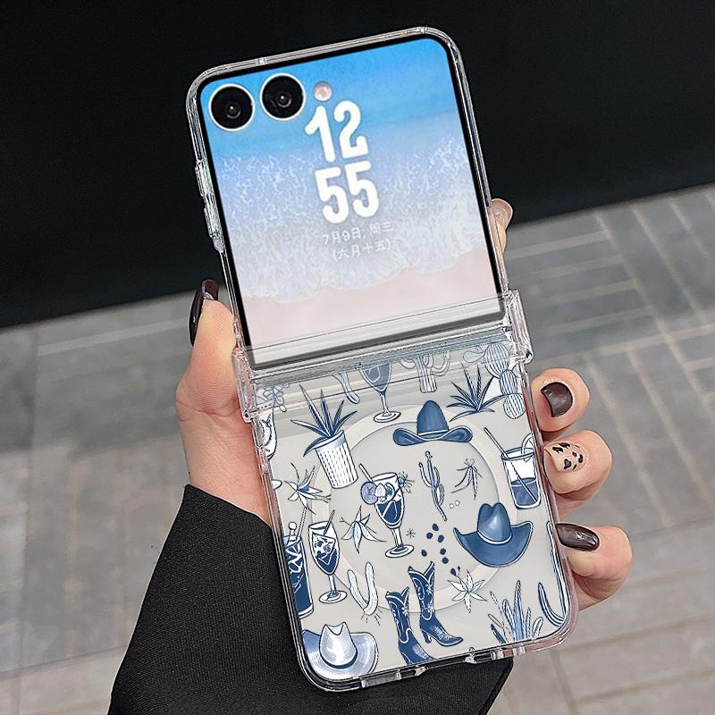 Магнитный чехол-книжка для телефона Samsung Z FLIP 7 FE 6 5 с принтом «Морская рыба и кит», прозрачная жесткая поликарбонатная складная крышка для Galaxy Z Flip7 Flip6 Flip5