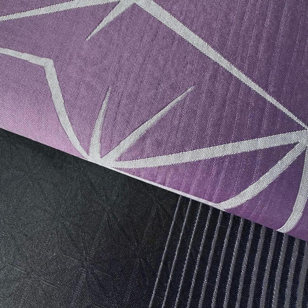Used Reversible Kyoto Fukuro obi Hemp leaf woven hemp leaf pattern on a black background with Katataki stripes x ancient purple with a large torn