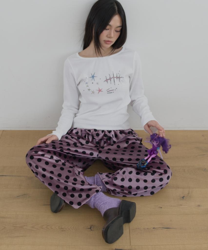 SEASEE Dot Frill Velvet Pants, Purple
