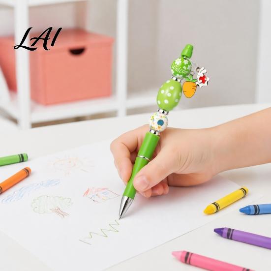 Creative Writing Tools 6 Sets Easter Beadable Pen Kit DIY Crafting Ballpoint Set Customizable Bead Pens with Beads Charms for Office School,