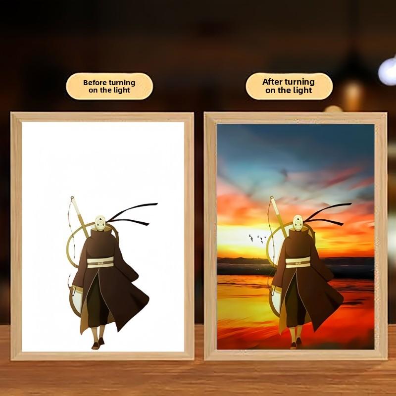 23см/9.06дюйма Наруто Картина Атмосферные огни Аниме Фигурка Периферия Лампа Спальня Стол Мультяшный Коллекционный Дисплей Смешные Подарки