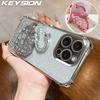 KEYSION Противоударный чехол с гальваническим покрытием для iPhone 13 14 15 Pro Max 15 Plus Прозрачный ТПУ Блестящий Инкрустированный Лебедь подставка Задняя крышка