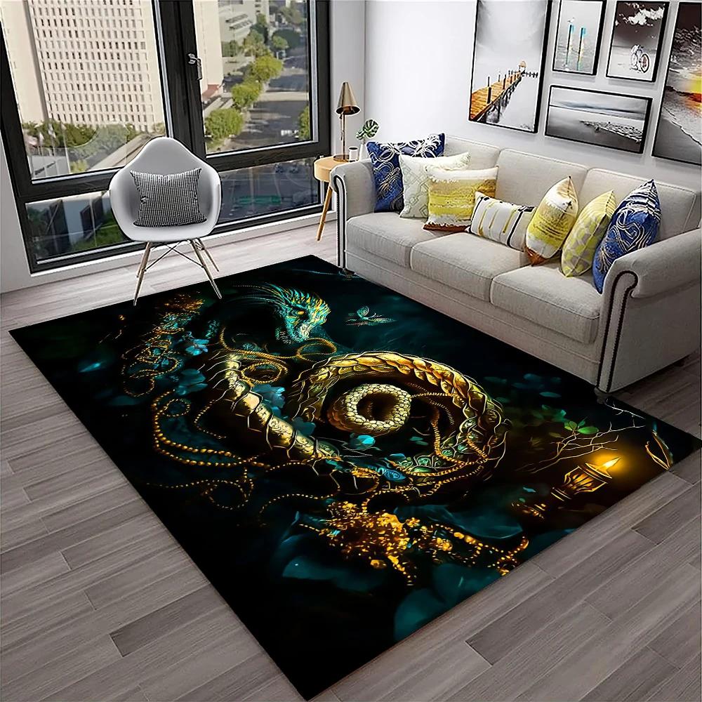3D Gothic Snake Serpent Python Viper Carpet Rug for Home Living Room Bedroom Sofa Doormat Decor,kids Area Rug Non-slip Floor Mat