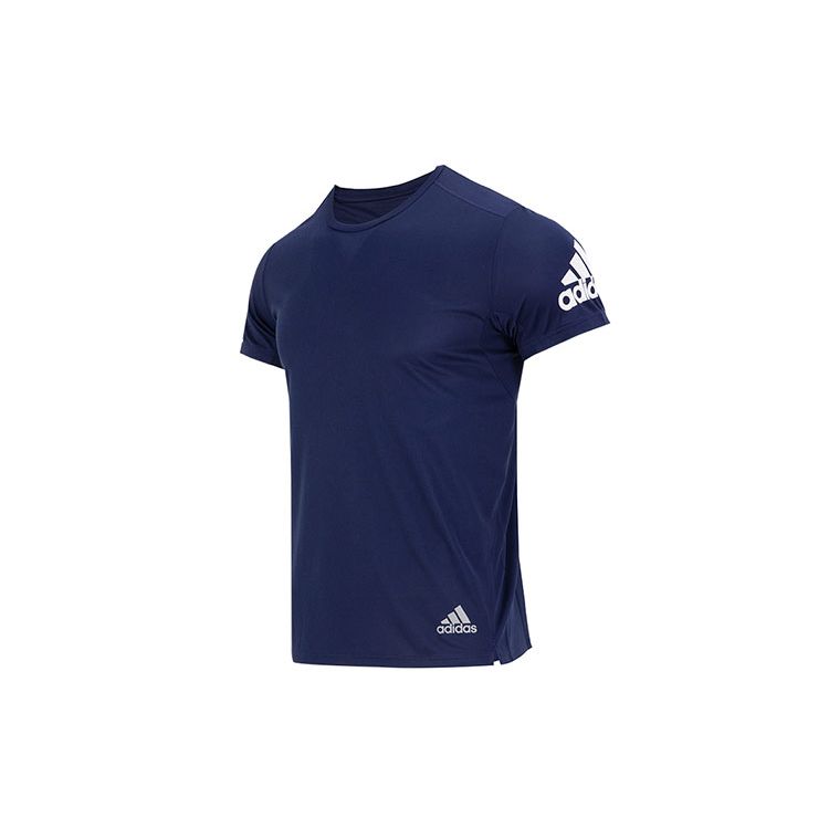 adidas Футболка Run It с буквенным принтом и логотипом, повседневная футболка с короткими рукавами и круглым вырезом, мужские топы, темно-синие HM8446