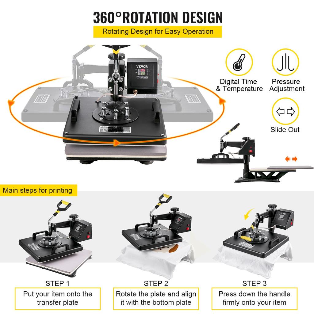 VEVOR Heat Press 8 in 1 Heat Press Machine 38x38cm Heat Transfer Press 15x15Inch T-shirt Press Mulitifuctional Sublimation Machine for T-shirt Mug