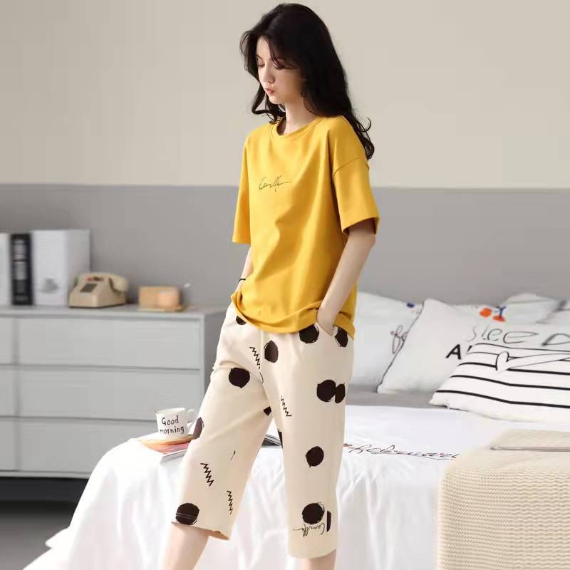 Women's Summer Short-sleeved Seven Pants Homewear Two-piece Suit