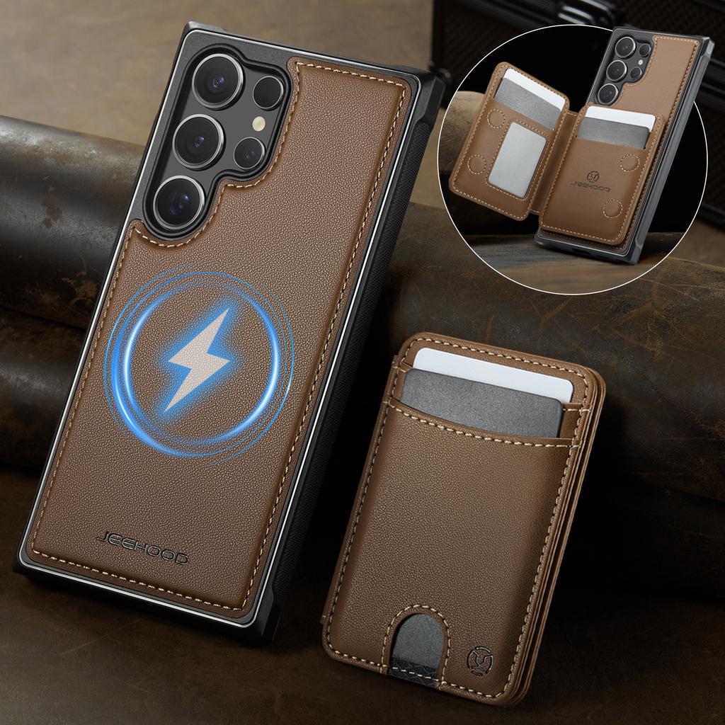 Leather Phone Case for Samsung Galaxy S26 Ultra S25 Edge S24 Plus S23 FE S22 S21 S20 Note20 Detachable Magnetic Card Slot Wallet