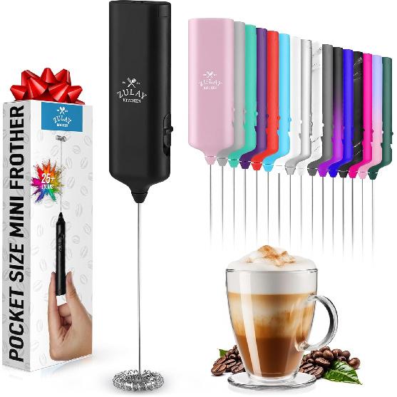Mini & Mighty Milk Frother Wand – Powerful Handheld Coffee Frother, Battery Operated Drink Mixer – Compact Pocket Size – Detachable Whisk for