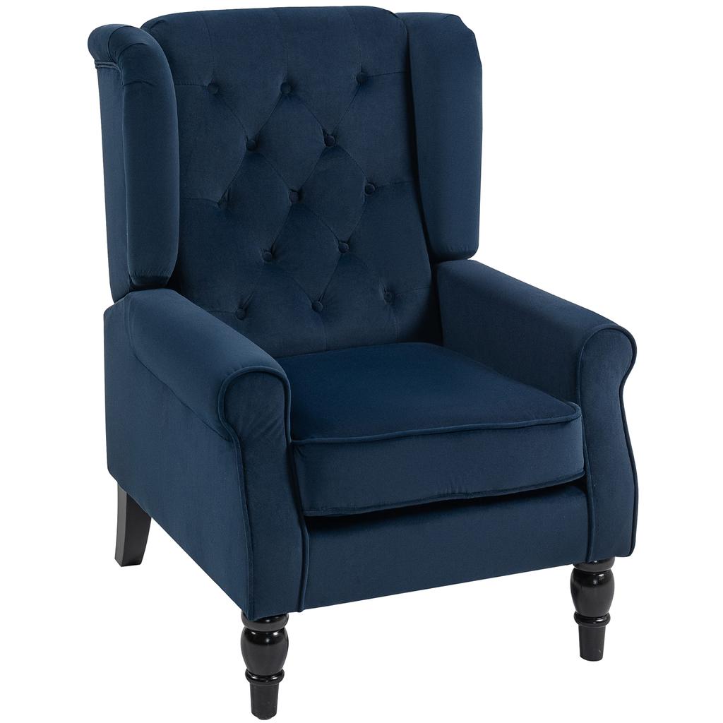 Wingback Accent Chair, Retro Upholstered Button Tufted Occasional Chair for Living Room and Bedroom, Dark Blue