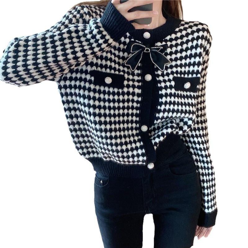 Women S Knit Cardigan Sweater Round Neck Bow Decor Casual Loose Fit Outerwear
