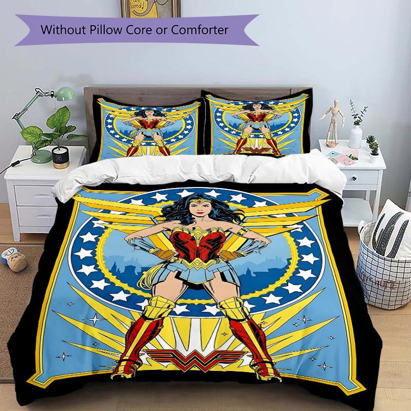 Набор пододеяльников Wonder Woman, 3 шт., Мягкий и удобный пододеяльник, Гостевая комната (1*Пододеяльник + 2*Наволочки, Без наполнителя) yy251024036