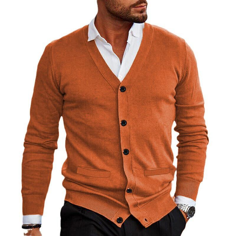 Men Solid V Neck Cardigan Knitted Jumper Long Sleeve Button Up Warm Sweater Tops