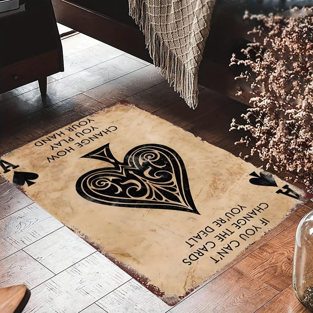 Inspirational Ace of Spades Pattern Non-Slip Floor Mat, Lightweight Decorative Rug for Living Room and Bedroom