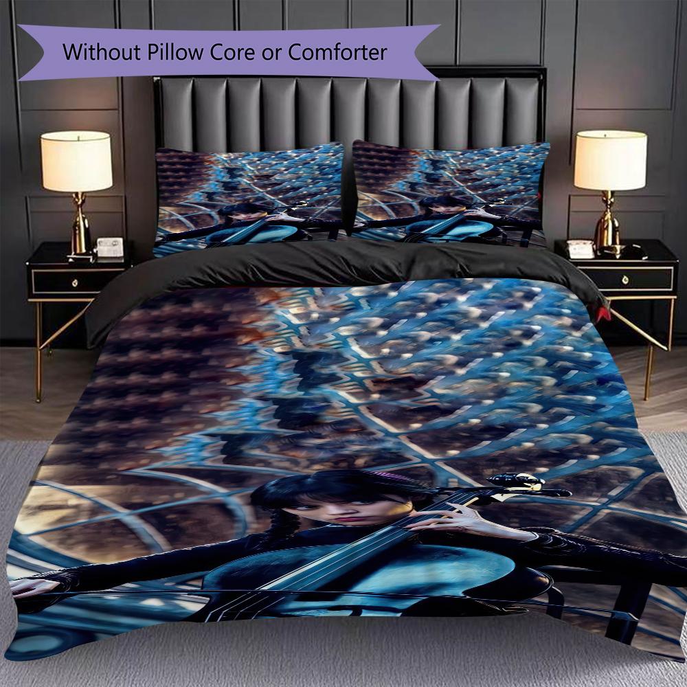 1PC Wednesday pattern Bedding Quilt Set Quilt Cover Pillowcase Home Decoration Birthday Gift (1 * duvet cover + 2 * pillowcase, without core)