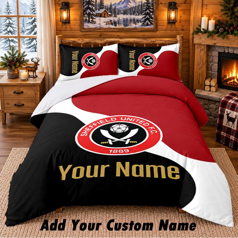 Sheffield United FC Pattern Bedding 3Pcs Set Custom Name, Bed Sheet And Pillowcases For Home Bedroom