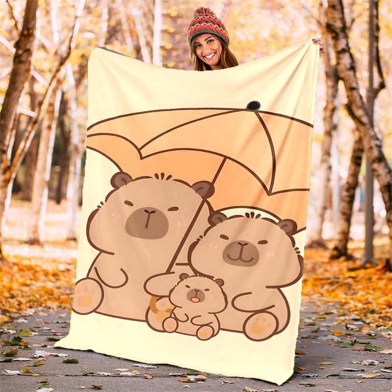 Kapibara Flannel Blanket Soft Warm All-Season Throw, Design for Camping, Car Travel, Hiking Sofa, Bed, Office Perfect Gift for Parties