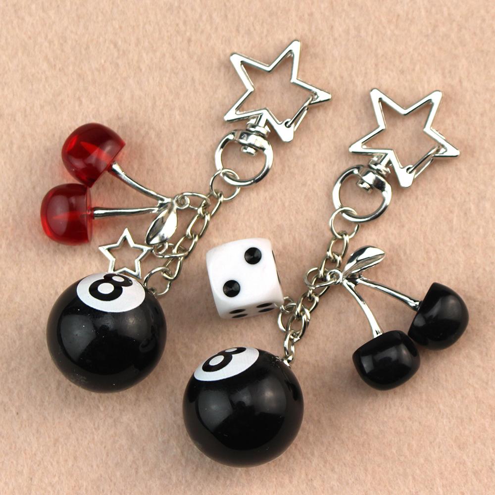 Fashion 8 Ball Fruit Cherry Dice Star Phone Accessories Handmade Creative No. 8 Black Billiards Jewelry Bag Charm