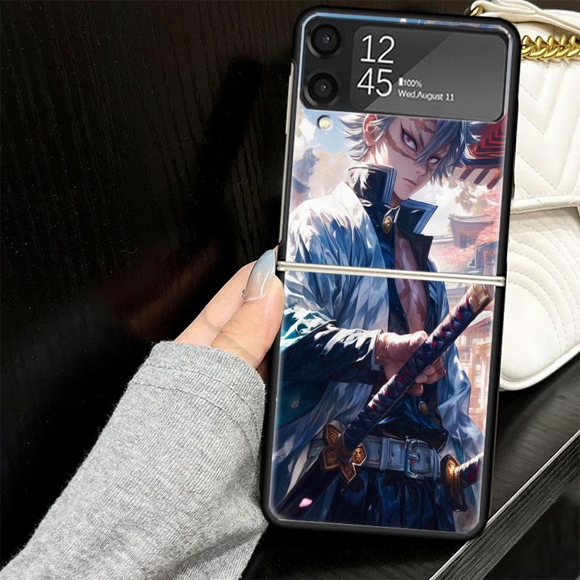 Чехол Demon Slayer Shinazugawa Sanemi для Samsung Galaxy Z Flip7 Flip6 Flip5 Flip4 Flip3 5G Жесткий чехол для телефона Z Flip 7 6 5 4 3 Черный