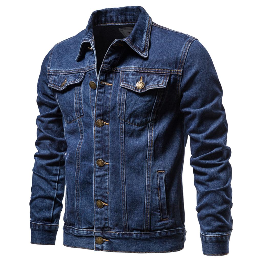 Men's Casual Workwear Long Sleeve Lapel Collar Denim Jacket Loose Multi Pocket Jacket Denim