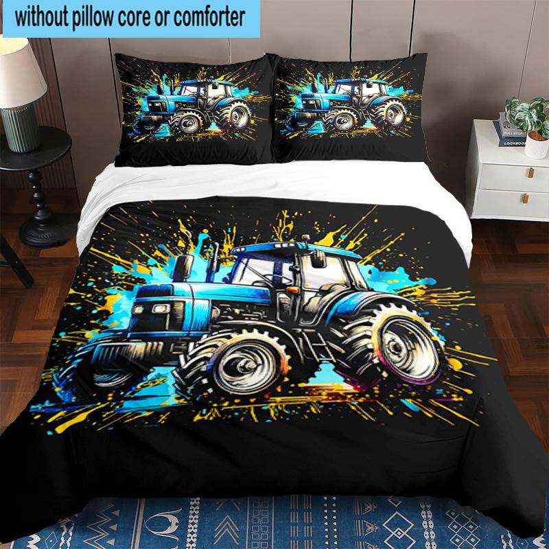 Electric Monster Truck Art 3pcs Bedding,Including 1pc Duvet Cover And 2pcs Pillowcases Perfect for Christmas,Ideal for Bedroom, Dormitory