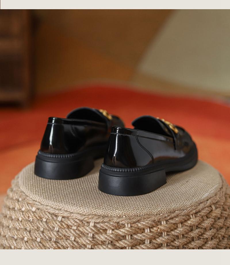 One foot classic buckle JK women's single shoes black leather shoes Le Fu shoes