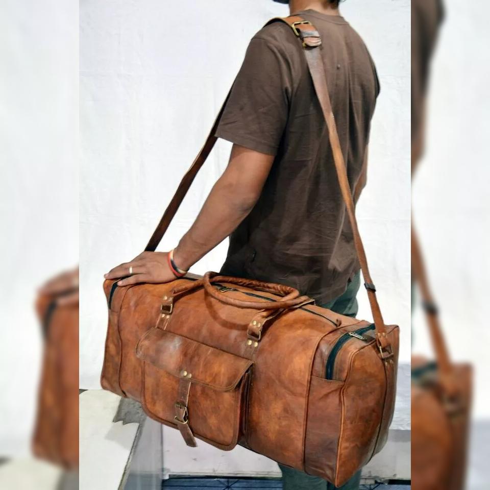 Новая козья кожаная дорожная сумка Duffel подлинный спортивный чемодан коричневый мужской винтаж