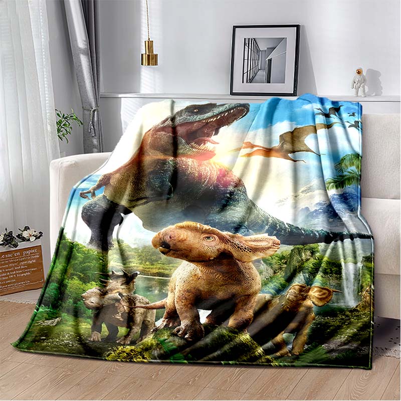 Fire T-Rex Dinosaur Print Flannel Blanket, Kids Prehistoric Throw Blanket