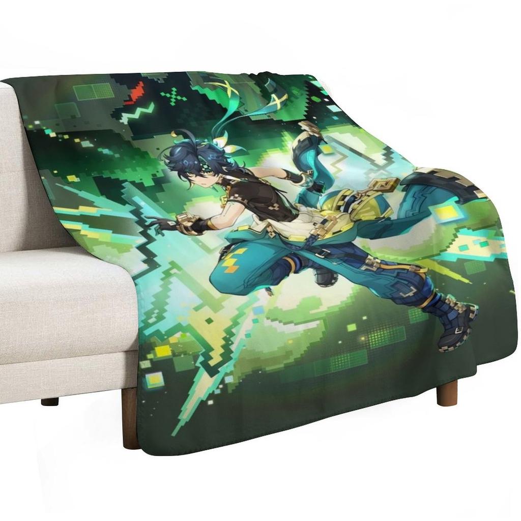 Kinich Genshin Splash Art Throw Blanket Shaggy Soft Plush Plaid Large Winter beds Blankets