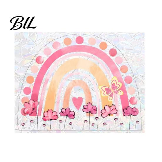 Reusable Window Decal Rainbow Suncatcher Cling, Colorful Prismatic Flowers Anti-Collision Sticker, Non-damaging Sticker Static Glass Door for
