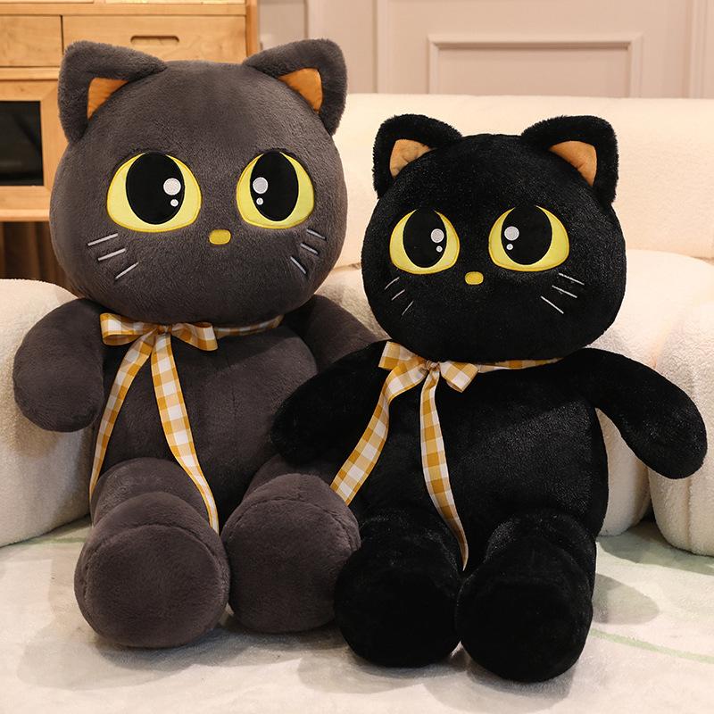 Big Size Cute Cat Plush Toy Black Grey Stuffed Animal Pillow Home Decor Gift for Kids Adults