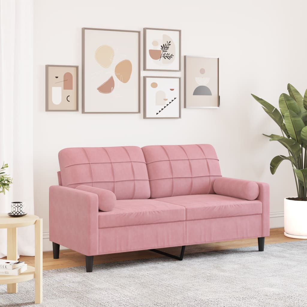2-Osobowa Sofa Z Poduszkami, Różowa, 140 Cm, Aksamit
