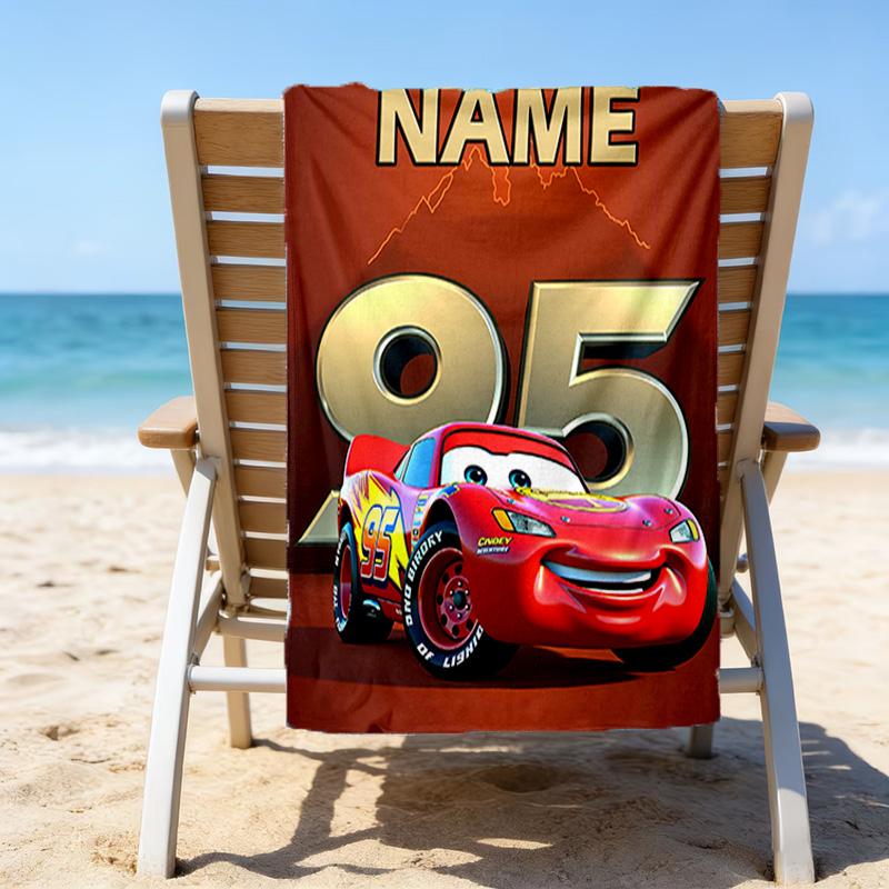 1pc Cars3 Beach Towel with Custom Name, Beach/Swimming/Bath/Picnic/Camping Towel, Suitable for Seaside Beaches