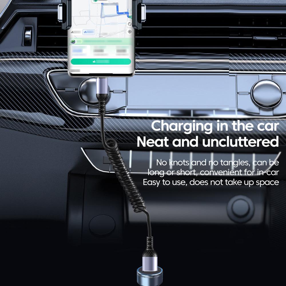 25CM To 1M Car Spring Data Cord 6A Short Fast Charging Wire USB C TO USB C Cable For iPhone15 Huawei Xiaomi Samsung Type C Cable