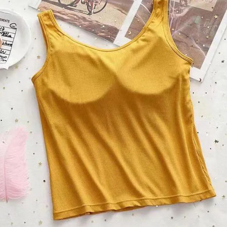 Бюстгальтер цельный жилет Женская футболка без рукавов Топ с маленькими подтяжками и подкладкой для бюстгальтера Бюстгальтер