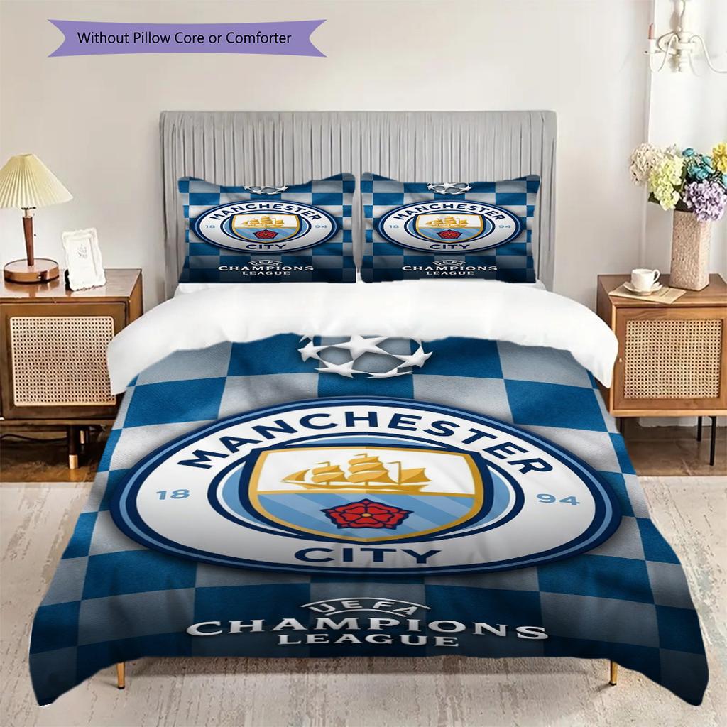 Manchester City Football Club Emblem Bedding (1 * duvet cover + 2 * pillowcase, without core) 2DFlat Duvet cover and pillowcase Soft and comfortable