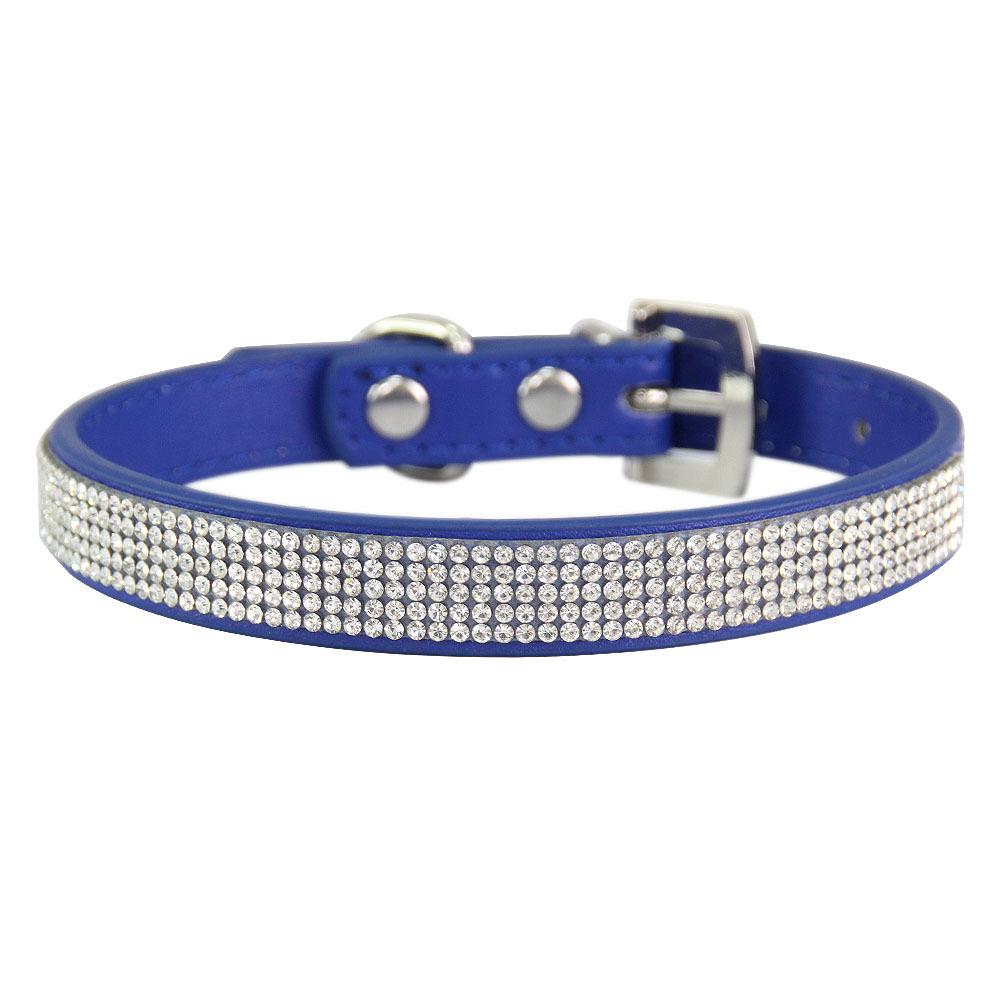 In Stock Adjustable PU Material Dog & Cat Collar with Diamond Decoration and Leash Buckle Closure Pet Accessories