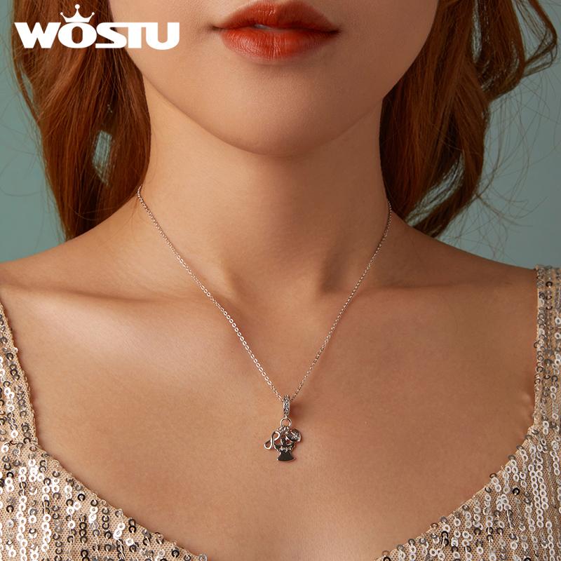 WOSTU real 925 Sterling Silver Guardian Angel Charm Flower Pendant Bow Stopper Beads Fit Bracelet Necklace Pendant Party Jewelry
