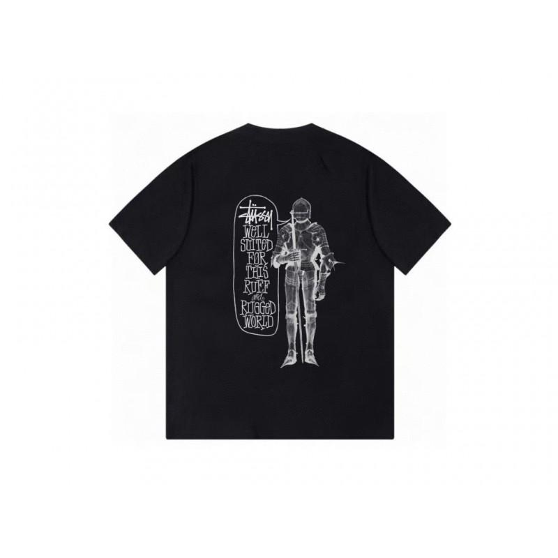 Футболка Stussy с коротким рукавом для подростков Свободный крой Хлопок 270 г Круглый вырез Повседневная одежда