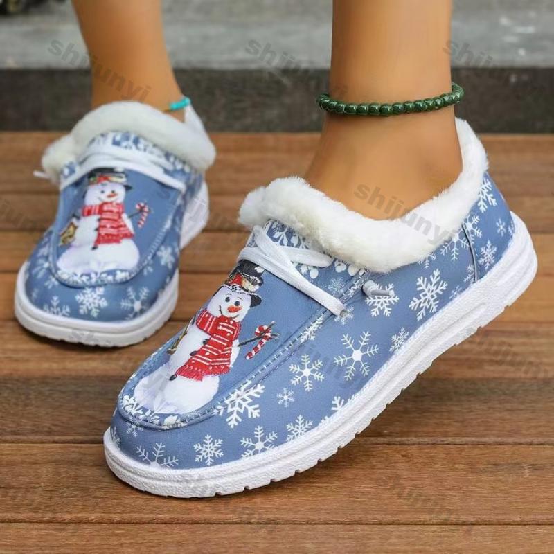 Модные женские рождественские короткие сноубутсы, короткие плюшевые теплые с флисом, повседневная обувь, новая модная зимняя плоская теплая хлопковая обувь, женские ботинки