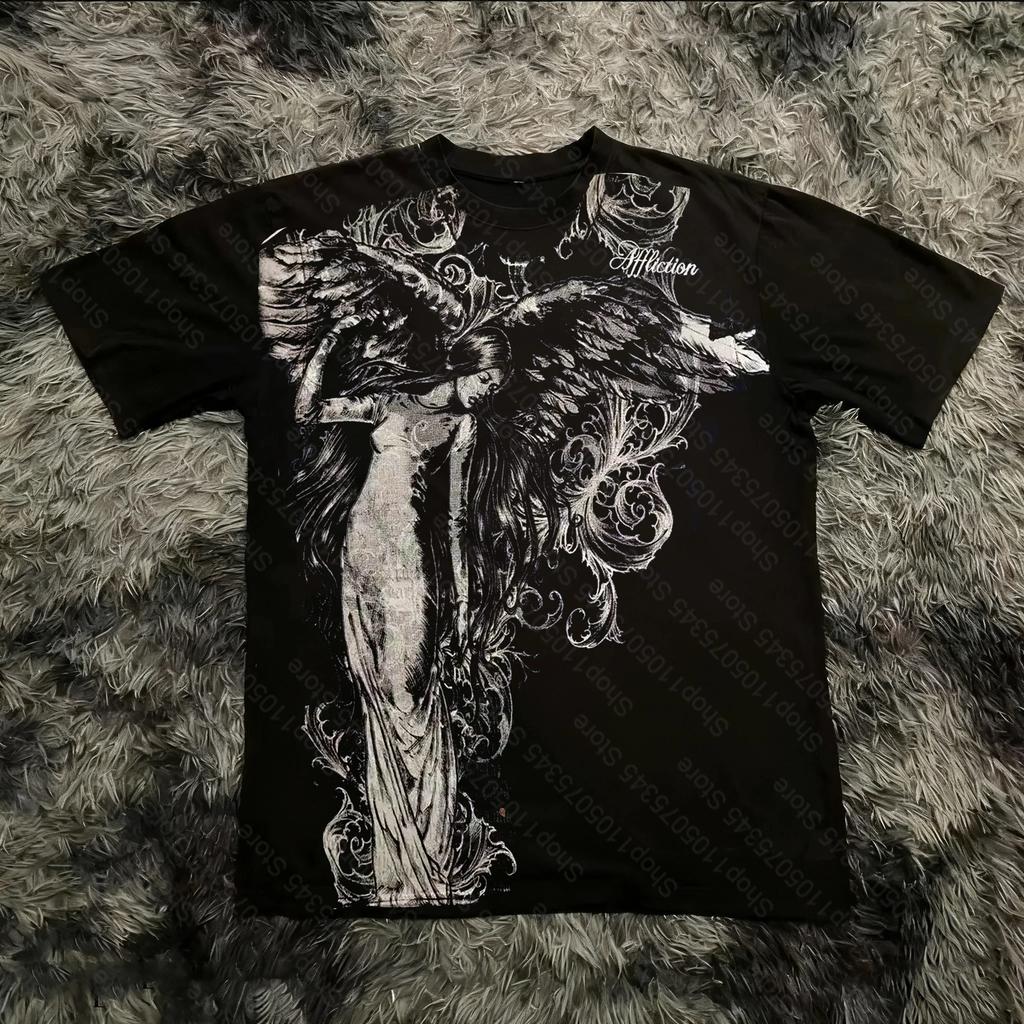 Unisex Summer Classic Y2K Gothic Style T-shirt Print Oversized T Shirt High Street Shirts Round Neck Cotton Tops Mens Women T Shirt Tee