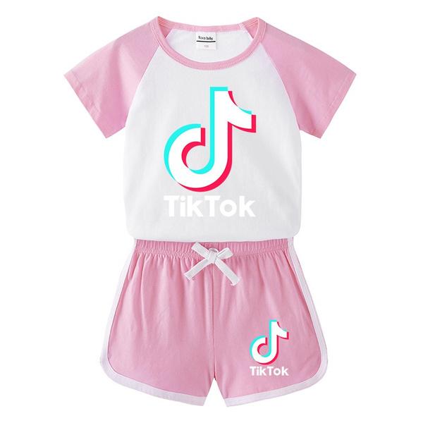 Модные детские комплекты Tik-Tok из 2 предметов, комплекты детской одежды для мальчиков и девочек, рубашки, топы + шорты, костюмы для детей от 3 до 10 лет