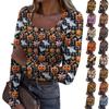 Женская мода Slim Bottom Casual с длинным рукавом Halloween Printed Pullover U Neck Top