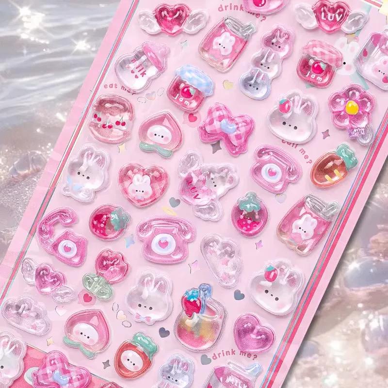 3D Kawaii Мультяшная Рельефная Наклейка Милый Хрустальный Желейный Патч Зеркальный Скрапбукинг для Чехла Телефона Школьные Принадлежности Канцелярские Товары