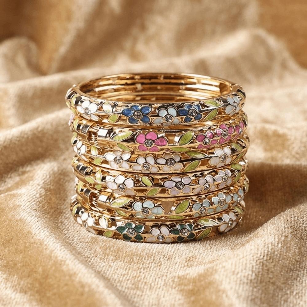 Colorful Flower Bangle Crystal Women's Hand Bracelet Vintage Cloisonne Bangle Ladies