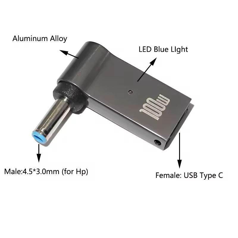 Преобразователь штекера Type C на 4.5x3.0мм Кабель для быстрой зарядки USB C PD 100 Вт для адаптера зарядного устройства ноутбука HP Dell Кабель-переходник