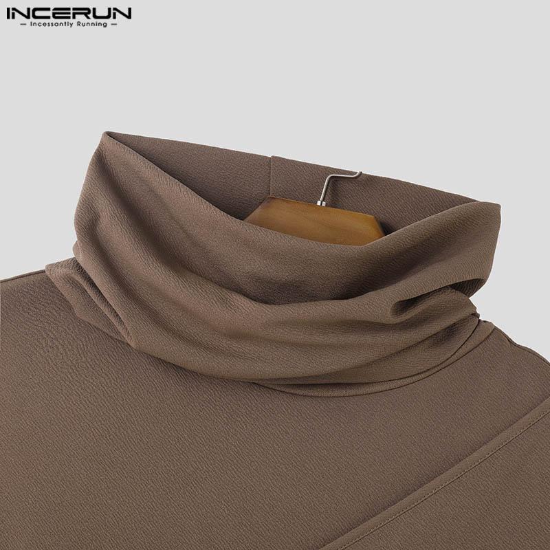 INCERUN Men High Cowl Neck Irregular Stitching Sleeveless T-shirt Casual Ruffled Tops