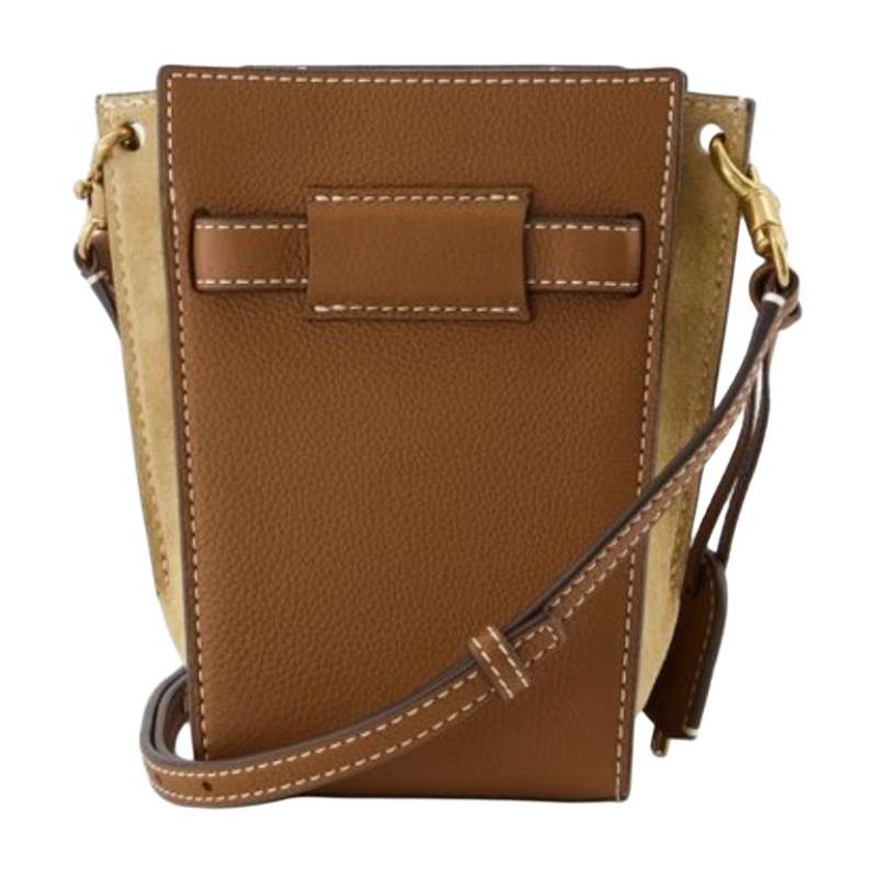 TORY BURCH Lee Radziwill Detachable and Adjustable Shoulder Strap Pebbled Leather with Suede Trim Crossbody Bag Mini Women's Tiger Eye 139016-202
